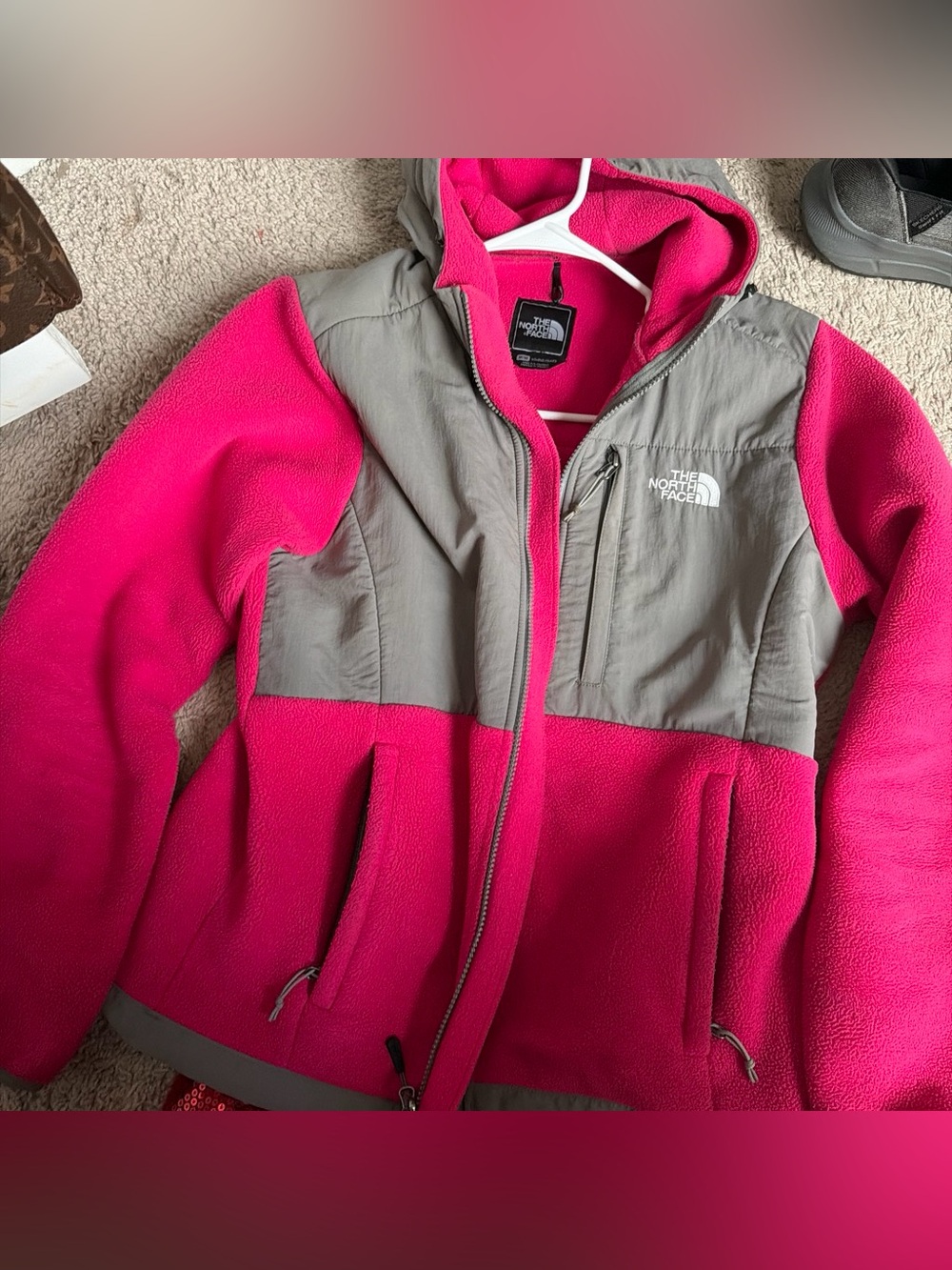 The North Face Girls' Pink and Gray Fleece Jacket with Hood
